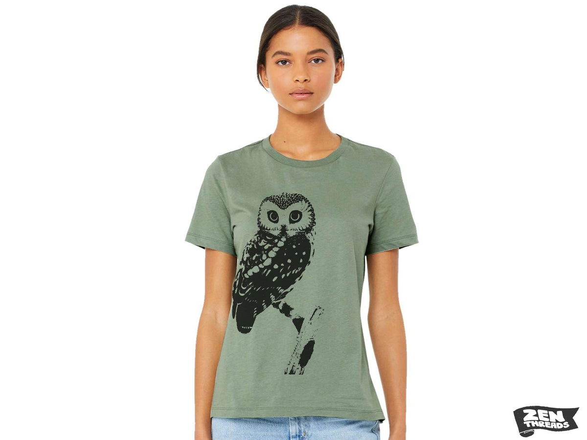 Womens OWL Relaxed fit vintage soft eco print ladies boyfriend T-Shirt (+ Colors) custom bird watching forest hiking camping nature animal