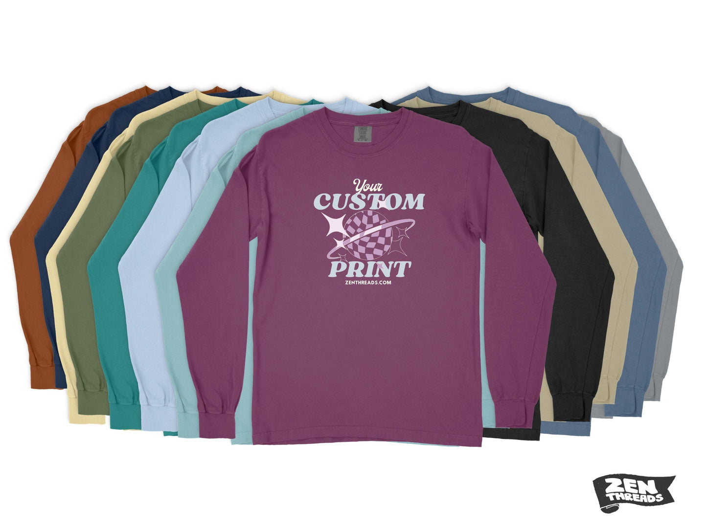 Long Sleeve Comfort Colors - CUSTOM PRINT Any Art Design Logo Full Color unisex mens womens t-shirt eco tee personalized photo team business