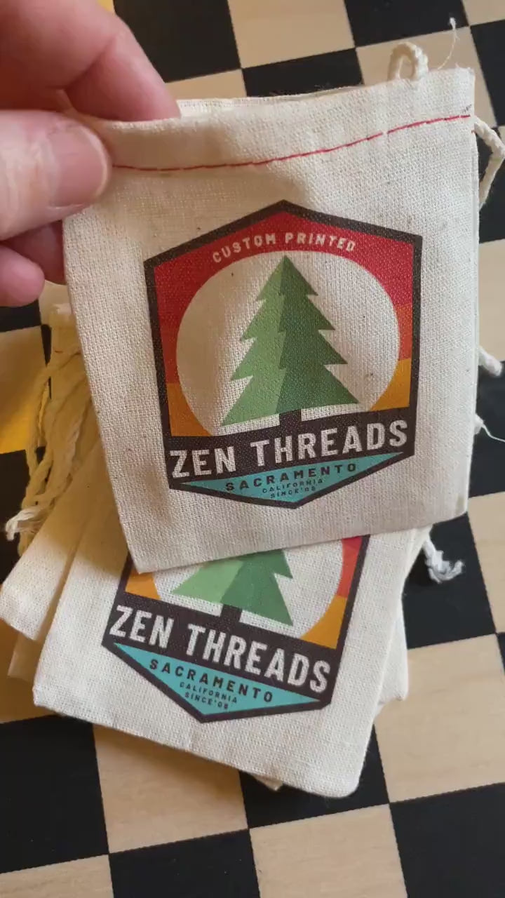 Your Custom Logo! GIFT BAGS Bulk Printed, Small Natural Cotton Eco Reusable Drawstring Cloth for Promo, Crafters, Wedding, Party Favors