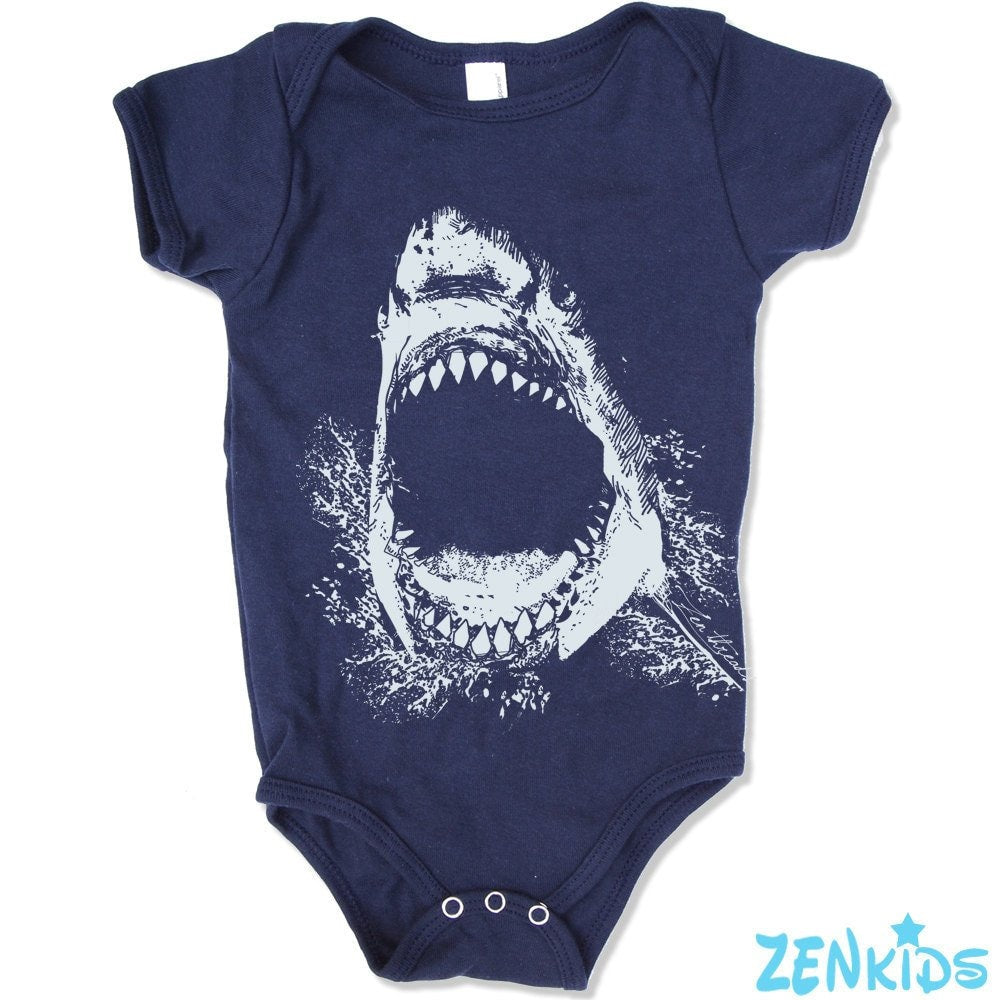 Baby infant One-Piece jumper romper tee SHARK jaws surf Eco printed FREE Shipping