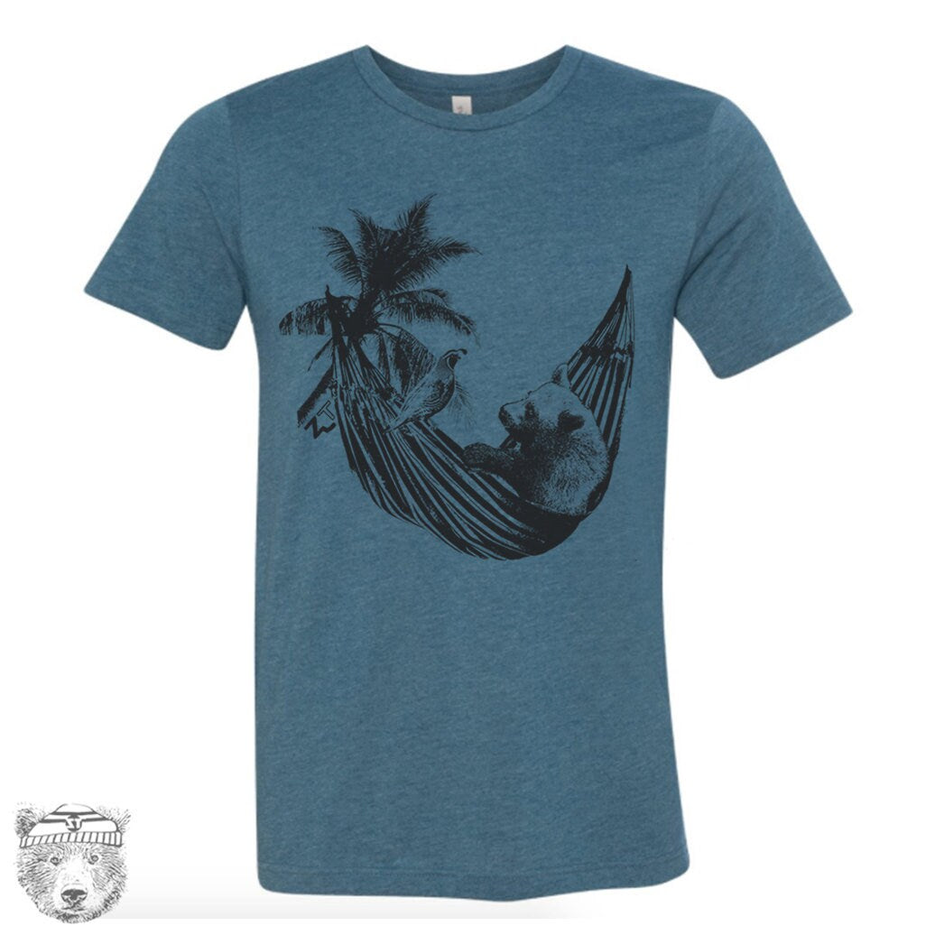 HAMMOCK BEAR Unisex Bella Canvas mens women's beach vacation vibes shirt custom color printed Zen Threads tee travel relaxation fathers day