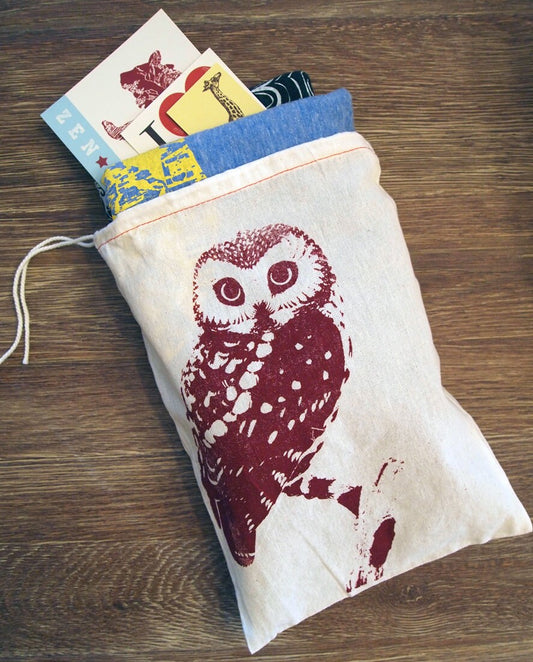 SET OF OWLS 8x11" Printed Drawstring Reusable Cotton Drawstring Bags gift wrap reusable birthday bag storage bag gift sack