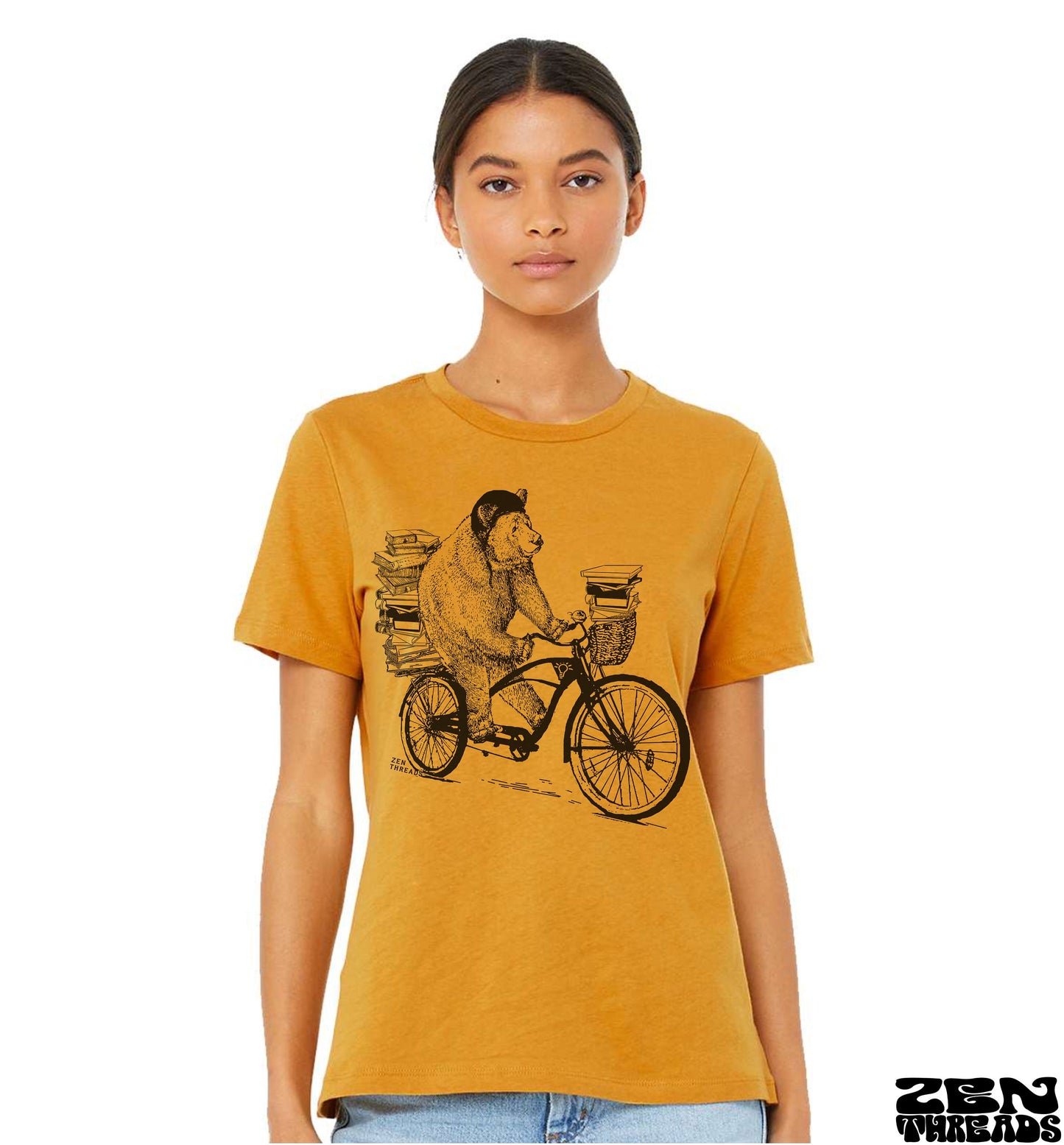 Womens Boyfriend Tee BOOK BEAR relaxed jersey T-shirt Zen Threads + Bella Canvas 6400