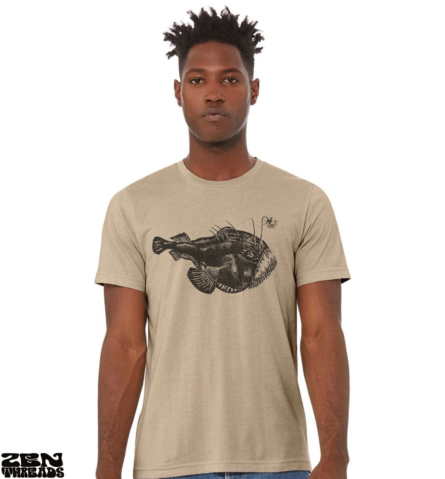 ANGLER FISH Unisex T-Shirt Bella canvas mens women's custom color printed tee deep ocean marine life gift puffer fish blowfish