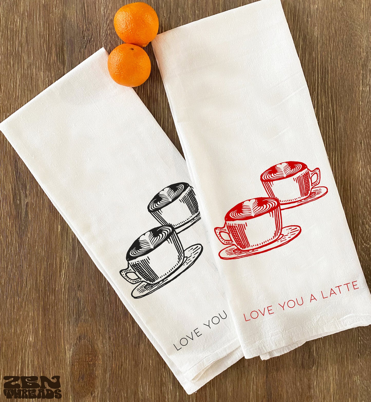 Flour Sack Kitchen Towels Love You a LATTE Coffee 28x33 Flour Sack Bar Natural Cotton tea towel gift funny tea towel