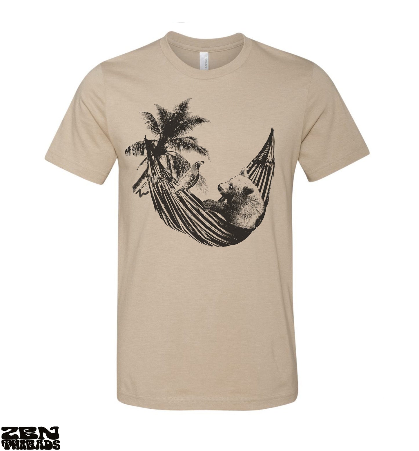 HAMMOCK BEAR Unisex Bella Canvas mens women's beach vacation vibes shirt custom color printed Zen Threads tee travel relaxation fathers day