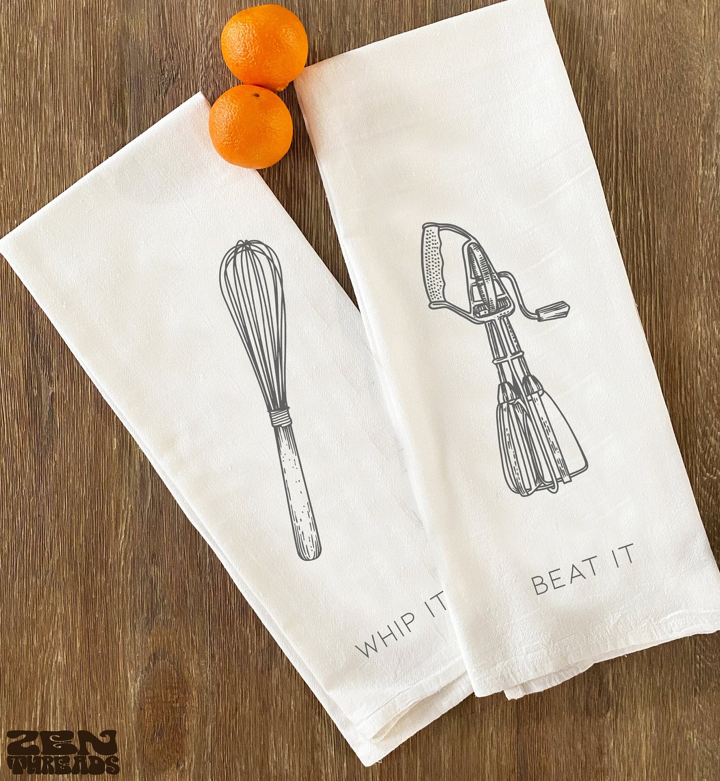 Whip & Mixer Set of 2 - Large Flour Sack Towels Pun Set Bar Kitchen Gift Organic Natural Cotton tea towel gift funny tea towel