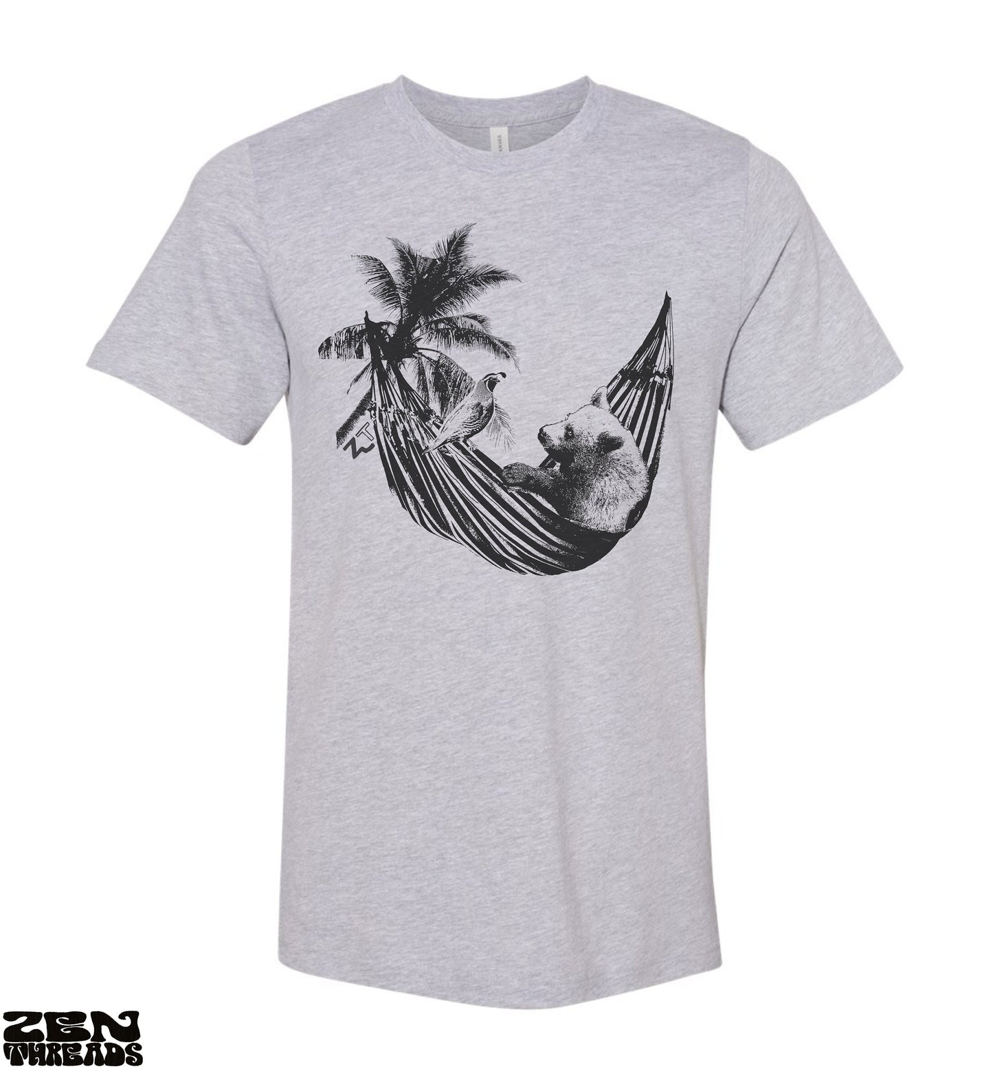 HAMMOCK BEAR Unisex Bella Canvas mens women's beach vacation vibes shirt custom color printed Zen Threads tee travel relaxation fathers day