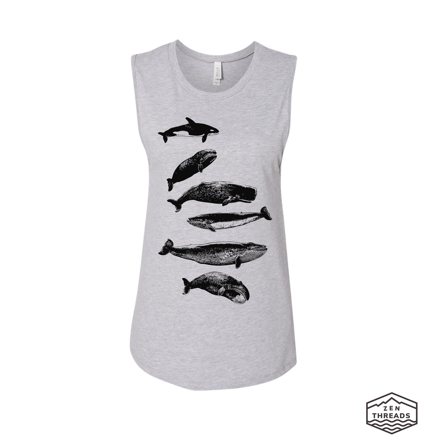 Womens WHALES Muscle Tank workout fitness tee ocean lover big fish waves top t-shirt beach apparel ladies sleeveless top orca whale watching