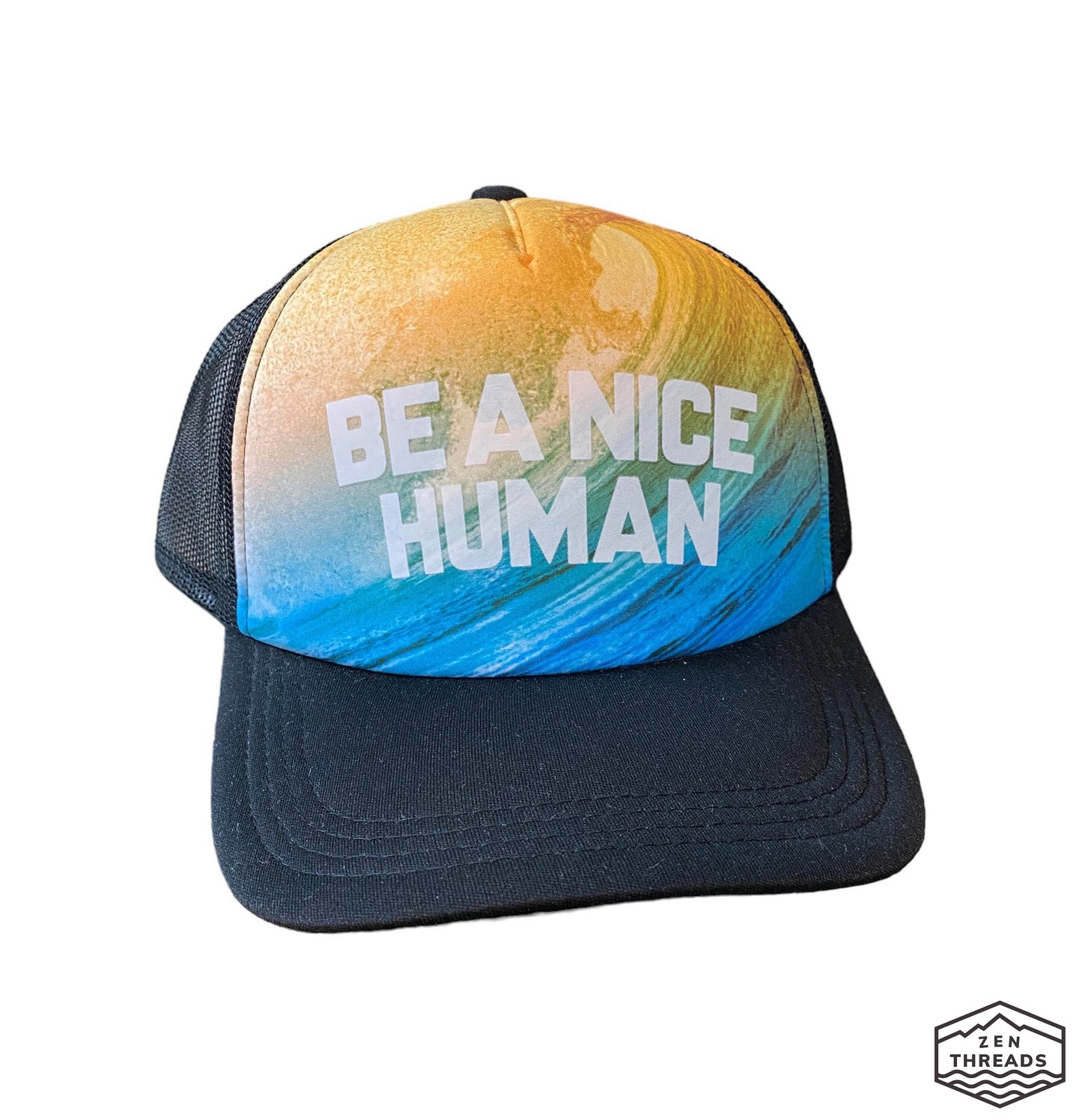 Be a NICE HUMAN Wave Surf Trucker Hat ocean beach cap hat California gift kindness cap vacation coastal Ships Free