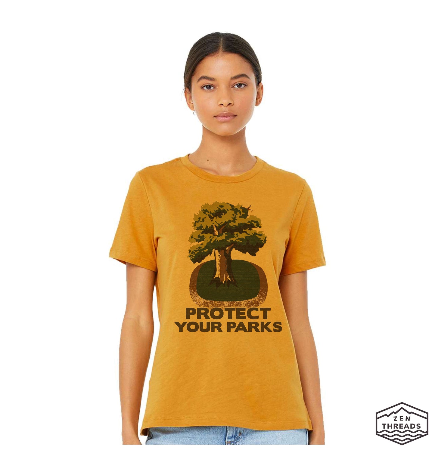 Womens Boyfriend Tee PROTECT YOUR PARKS relaxed jersey national park T-shirt Zen Threads + Bella Canvas 6400 custom