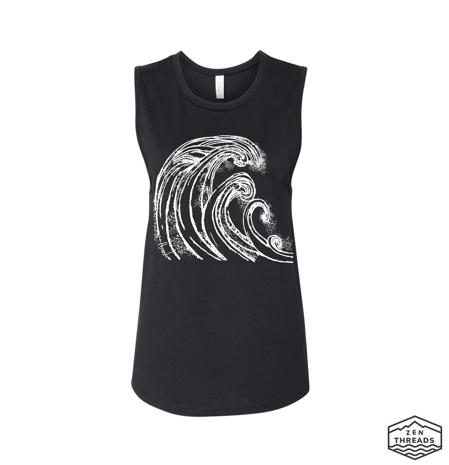 Womens WAVES Muscle Tank workout fitness tee ocean lover surf t-shirt surfer surfing California coast beach apparel wear top graphic coastal