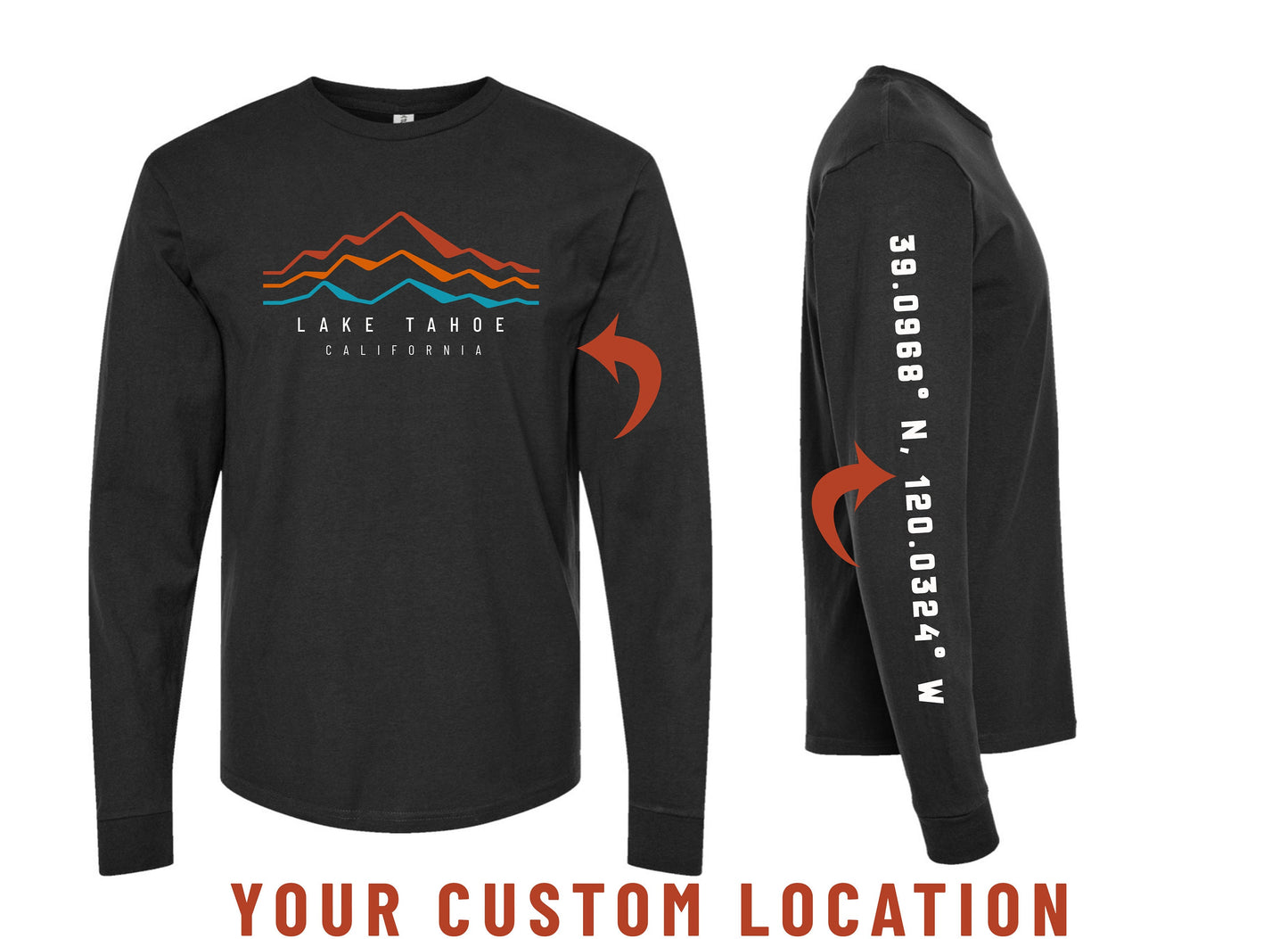 Custom Location Coordinates Long Sleeve T-Shirt Any place hometown pride vacation tee home latitude longitude geography shirt gift men women