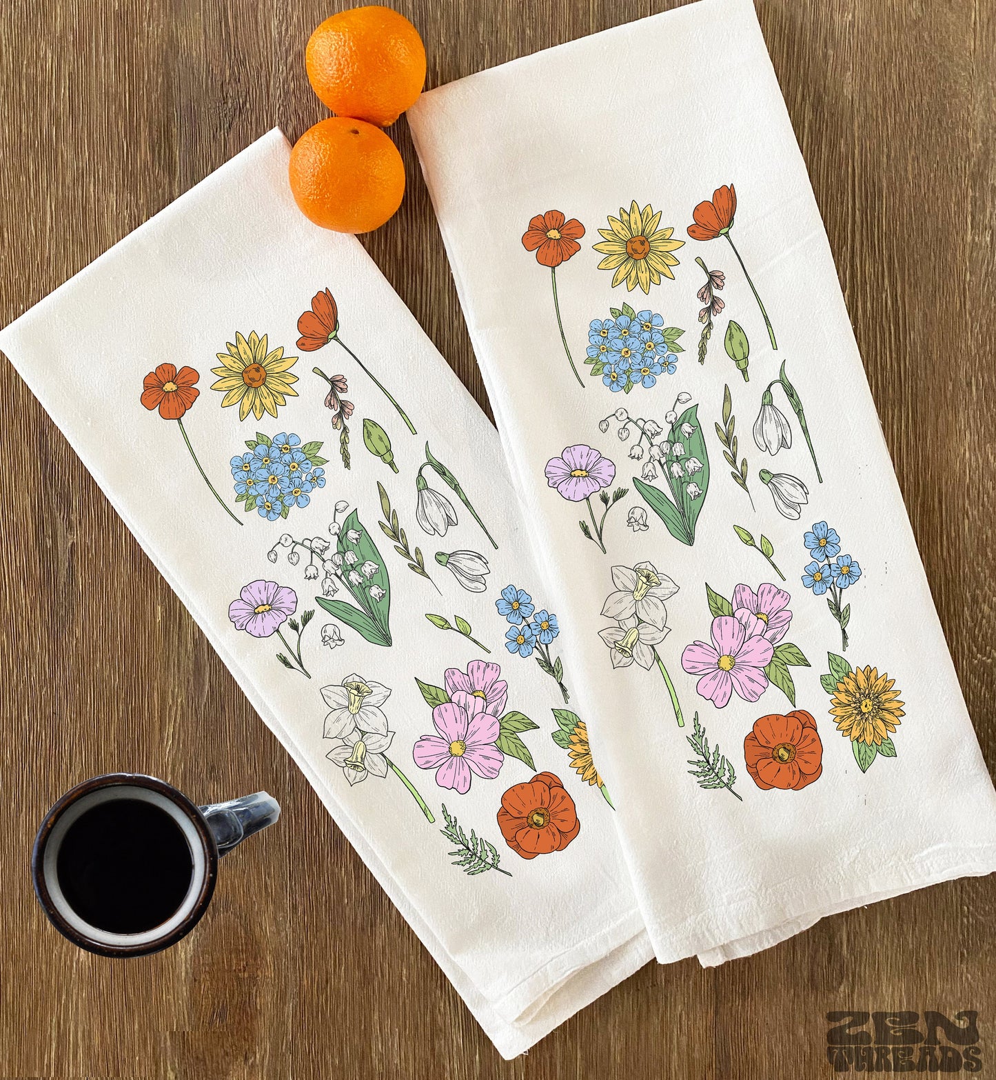 Spring Flowers Large 22x36" Flour Sack Colorful Towel Bar Kitchen Gift Organic Natural Cotton tea towel gift idea housewarming party hostess