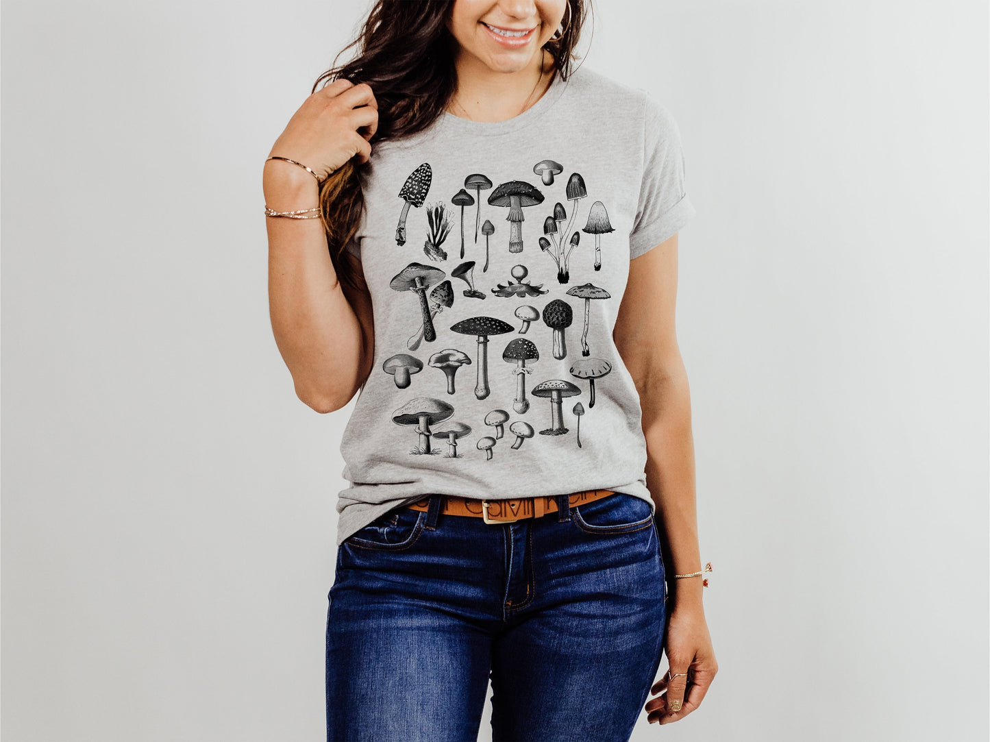 FUNGI Mushroom Collection Unisex mens women's T Shirt custom color printed tee shrooms mix gardening tee gardener foraging hiking gift