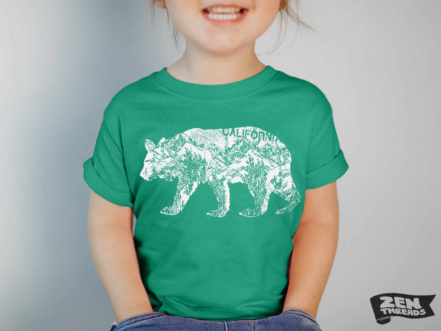 Kids California BEAR Premium vintage soft Tee T-Shirt Fine Jersey T-Shirt (+Colors) Zen Threads toddler youth cali beach travel west coast