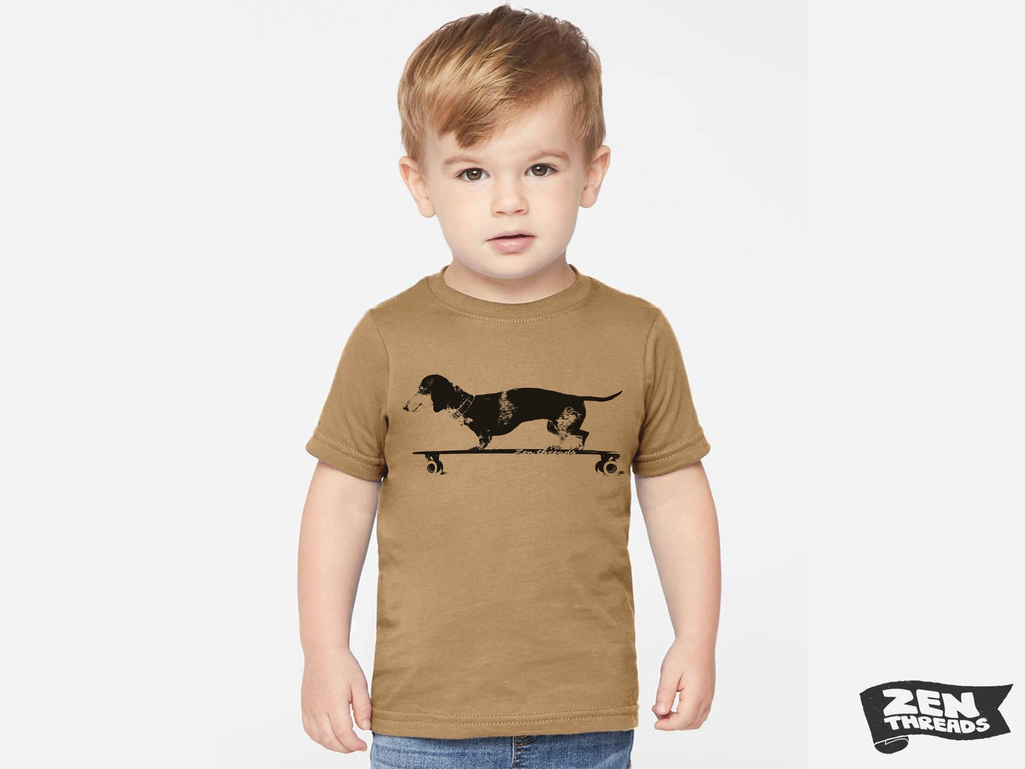 Longboard DACHSHUND Kids Premium vintage soft Tee T-Shirt Fine Jersey T-Shirt (+Colors) youth tee toddler sizes doxie dog skating skateboard