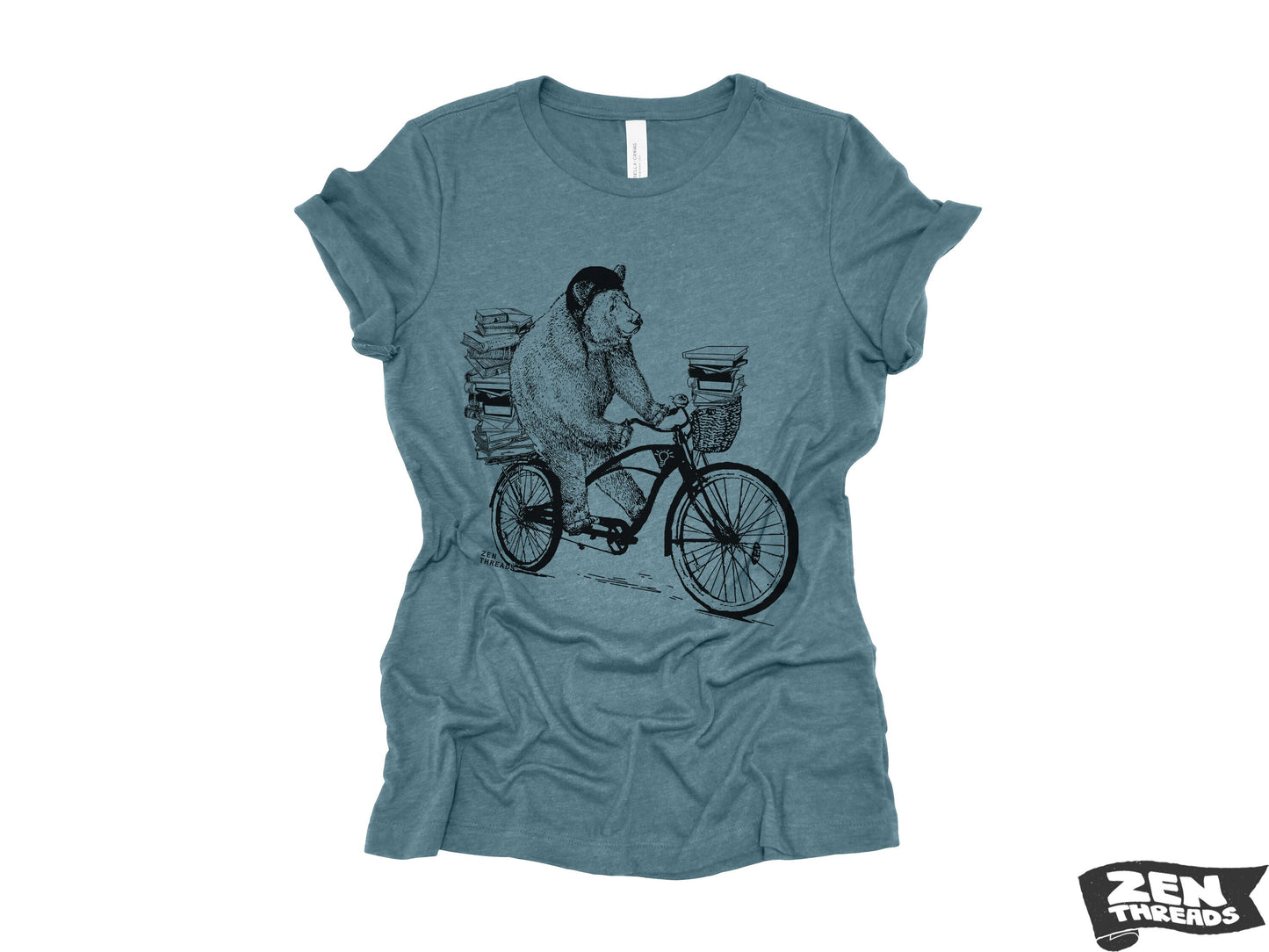 Womens Boyfriend Tee BOOK BEAR relaxed jersey T-shirt Zen Threads + Bella Canvas 6400