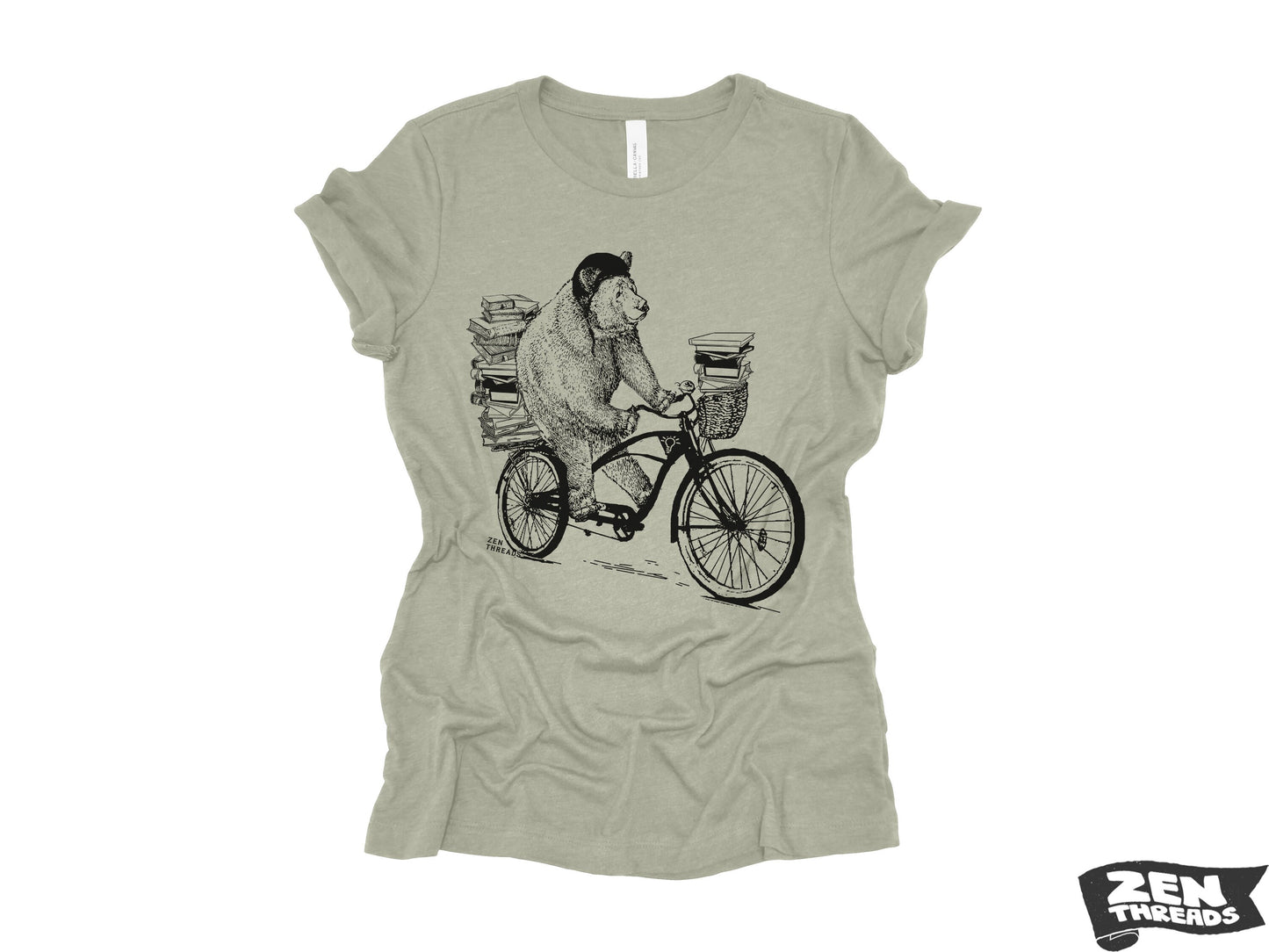 Womens Boyfriend Tee BOOK BEAR relaxed jersey T-shirt Zen Threads + Bella Canvas 6400