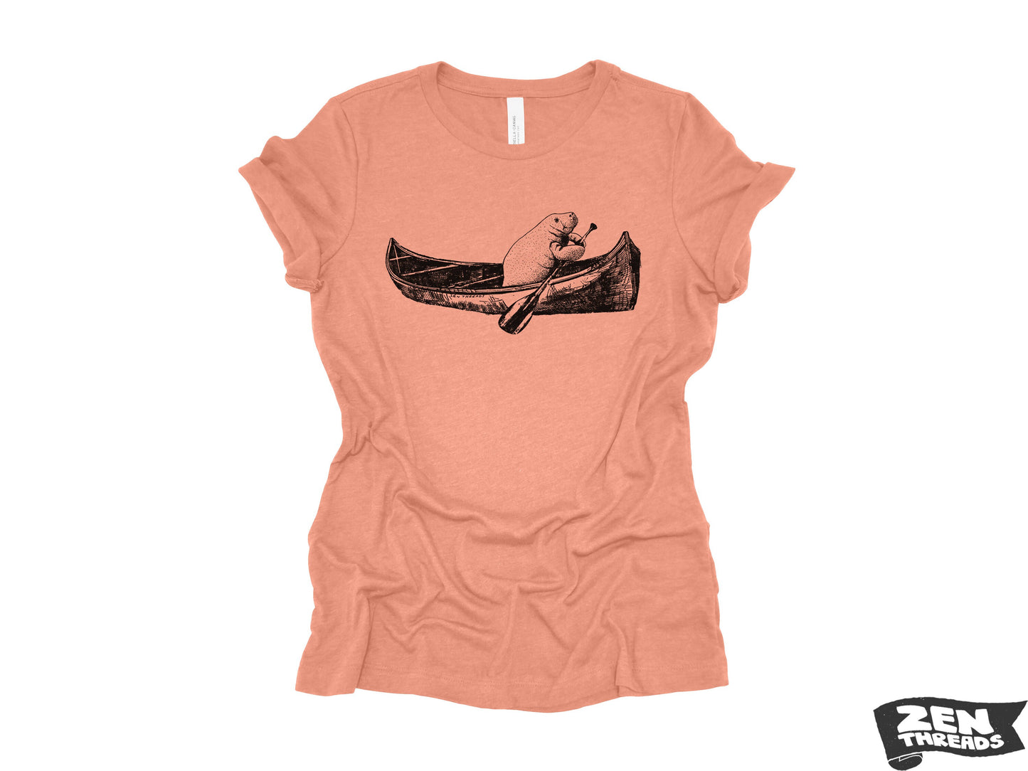 Womens Boyfriend Tee MANATEE (in a canoe) relaxed jersey T-shirt Zen Threads + Bella Canvas 6400 ladies crew neck tee kayak boating summer
