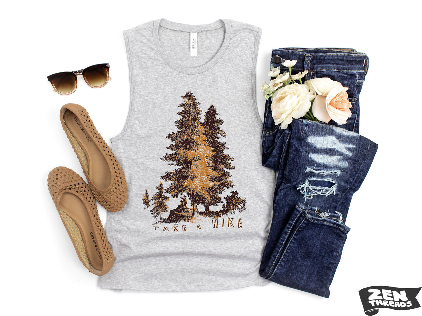 Womens TAKE A HIKE Yoga Shirt Muscle Tee Tank hiking nature lover Zen Threads workout outdoors camping cute redwoods