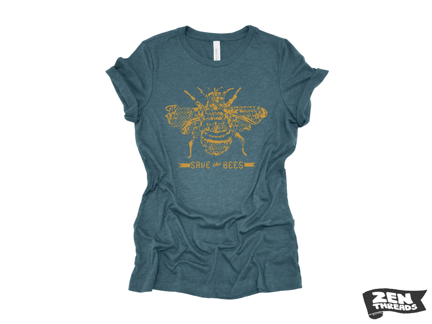 Womens SAVE The BEES eco printed ladies relaxed crew t-shirt (+ Color Options) Zen Threads custom honey bee apiarist beekeeper tee gift