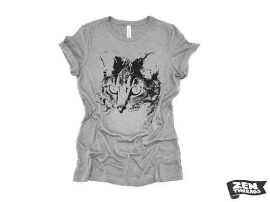 Womens CAT Feline T-Shirt Favorite Fit Tee vintage soft ladies fit house cat face relaxed boyfriend top ladies cat lady