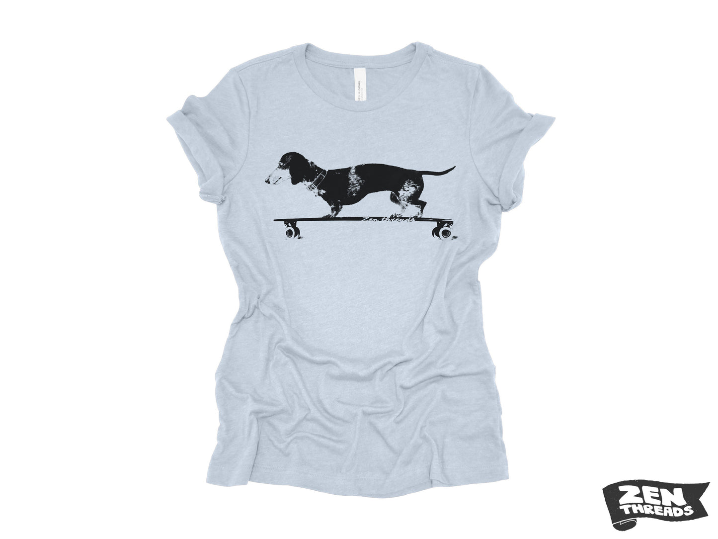 Womens Longboard DACHSHUND T Shirt eco soft printed (+ Colors Available) custom ladies relaxed crew tee doxie dog skating skateboard funny