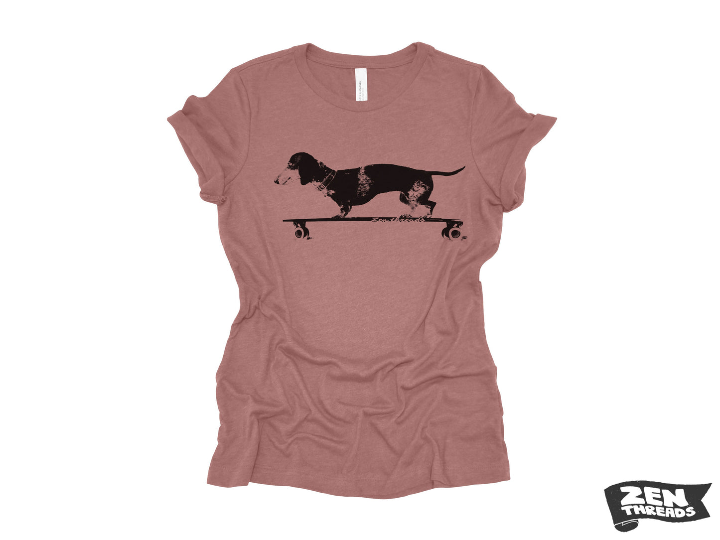 Womens Longboard DACHSHUND T Shirt eco soft printed (+ Colors Available) custom ladies relaxed crew tee doxie dog skating skateboard funny