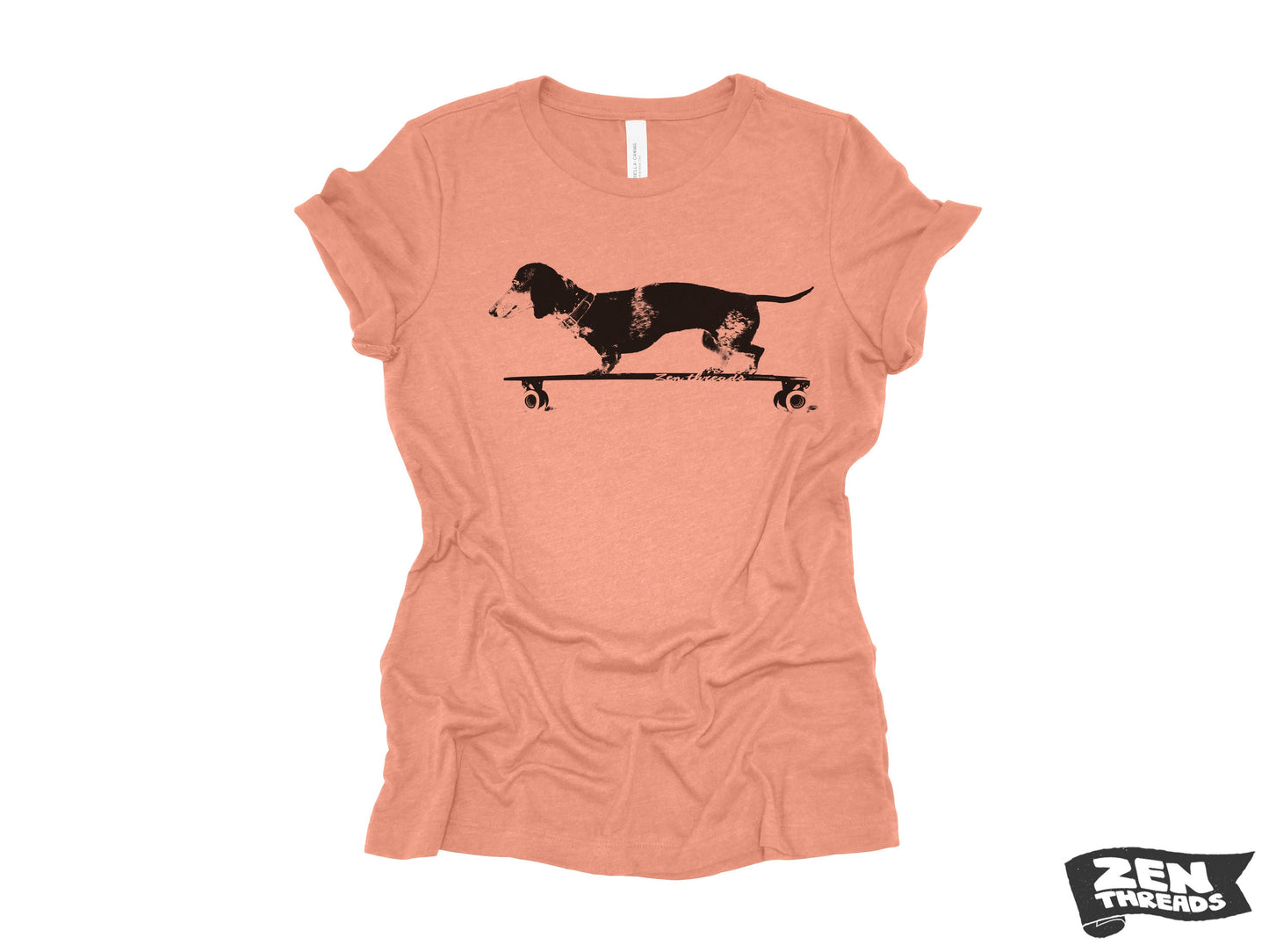 Womens Longboard DACHSHUND T Shirt eco soft printed (+ Colors Available) custom ladies relaxed crew tee doxie dog skating skateboard funny