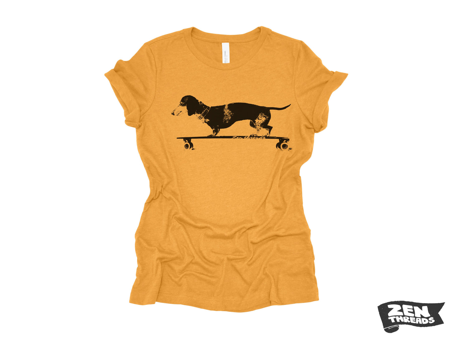 Womens Longboard DACHSHUND T Shirt eco soft printed (+ Colors Available) custom ladies relaxed crew tee doxie dog skating skateboard funny