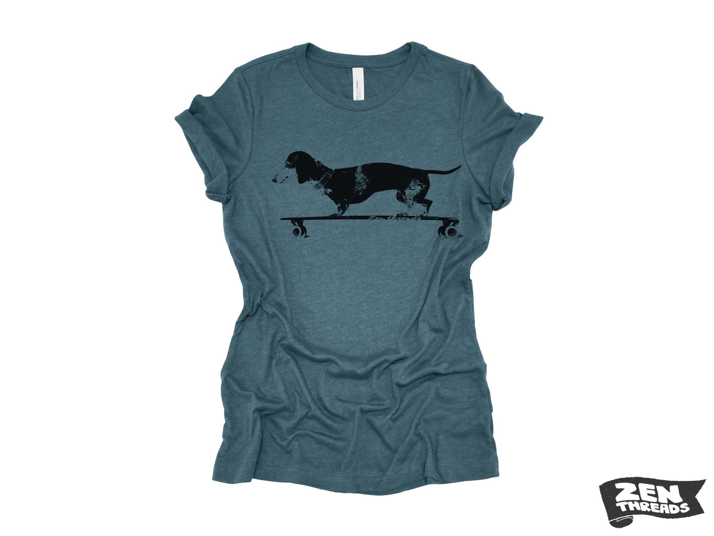 Womens Longboard DACHSHUND T Shirt eco soft printed (+ Colors Available) custom ladies relaxed crew tee doxie dog skating skateboard funny