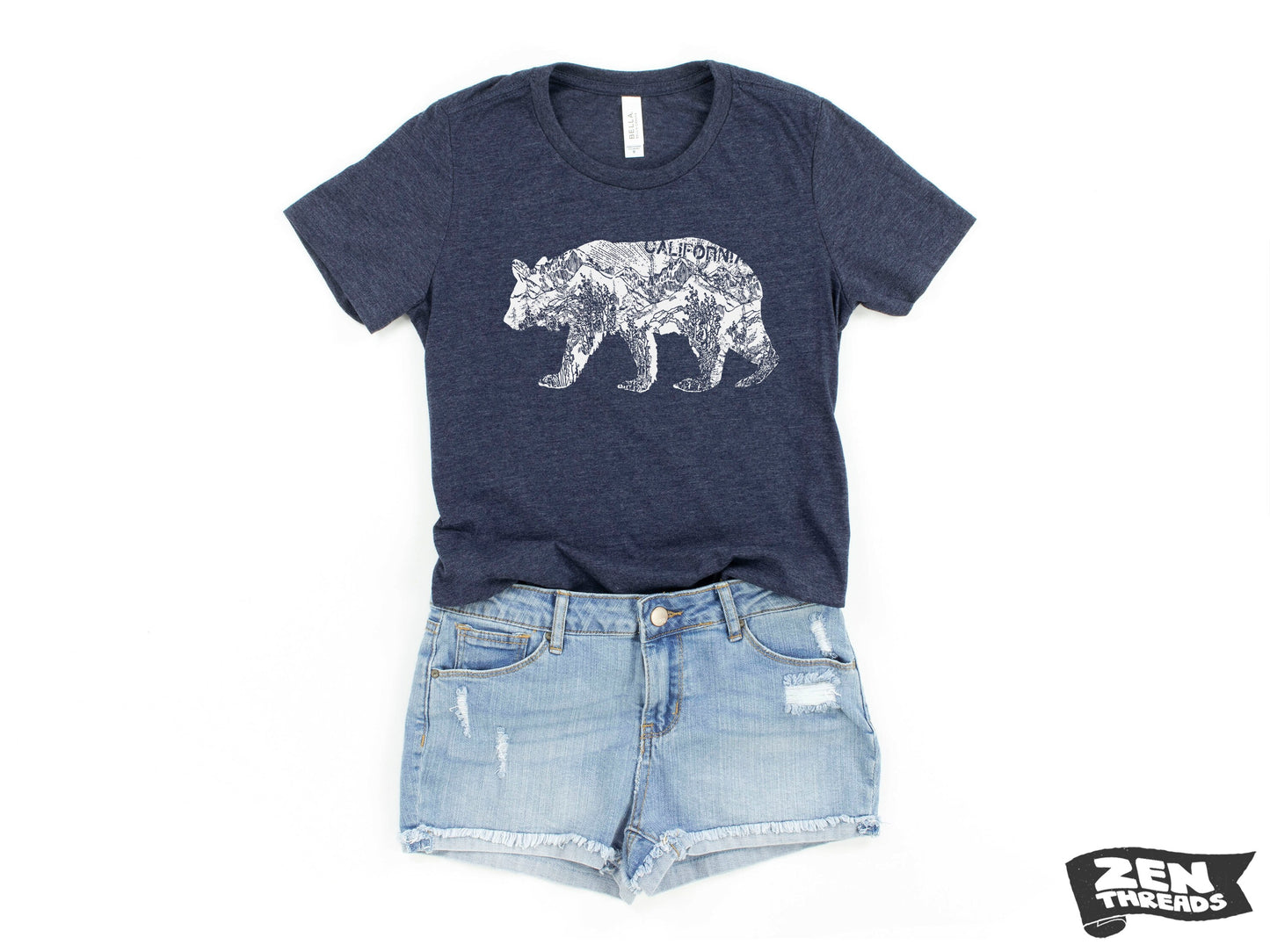 Womens California BEAR T-Shirt eco printed Relaxed fit crew the ladies (+ Colors Available) travel west coast Hollywood Yosemite redwoods