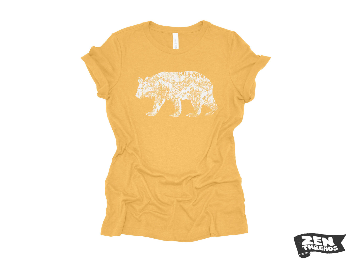 Womens California BEAR T-Shirt eco printed Relaxed fit crew the ladies (+ Colors Available) travel west coast Hollywood Yosemite redwoods