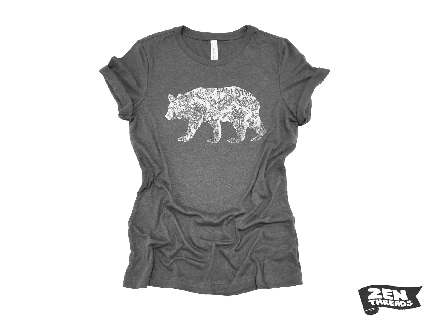 Womens California BEAR T-Shirt eco printed Relaxed fit crew the ladies (+ Colors Available) travel west coast Hollywood Yosemite redwoods