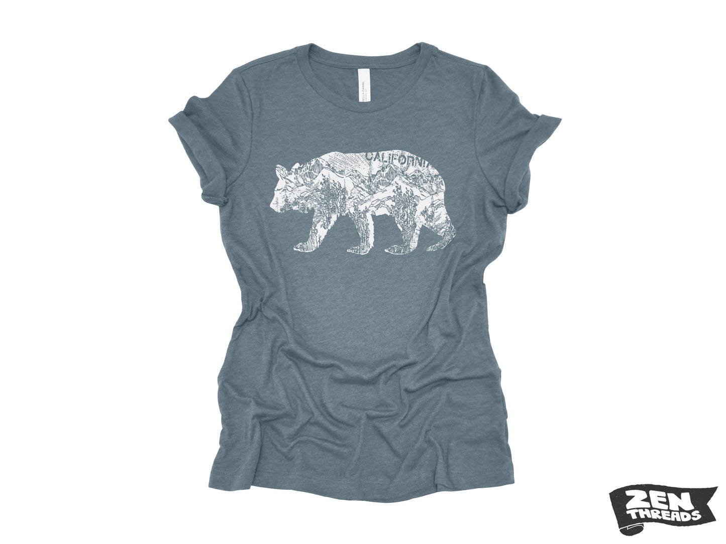 Womens California BEAR T-Shirt eco printed Relaxed fit crew the ladies (+ Colors Available) travel west coast Hollywood Yosemite redwoods