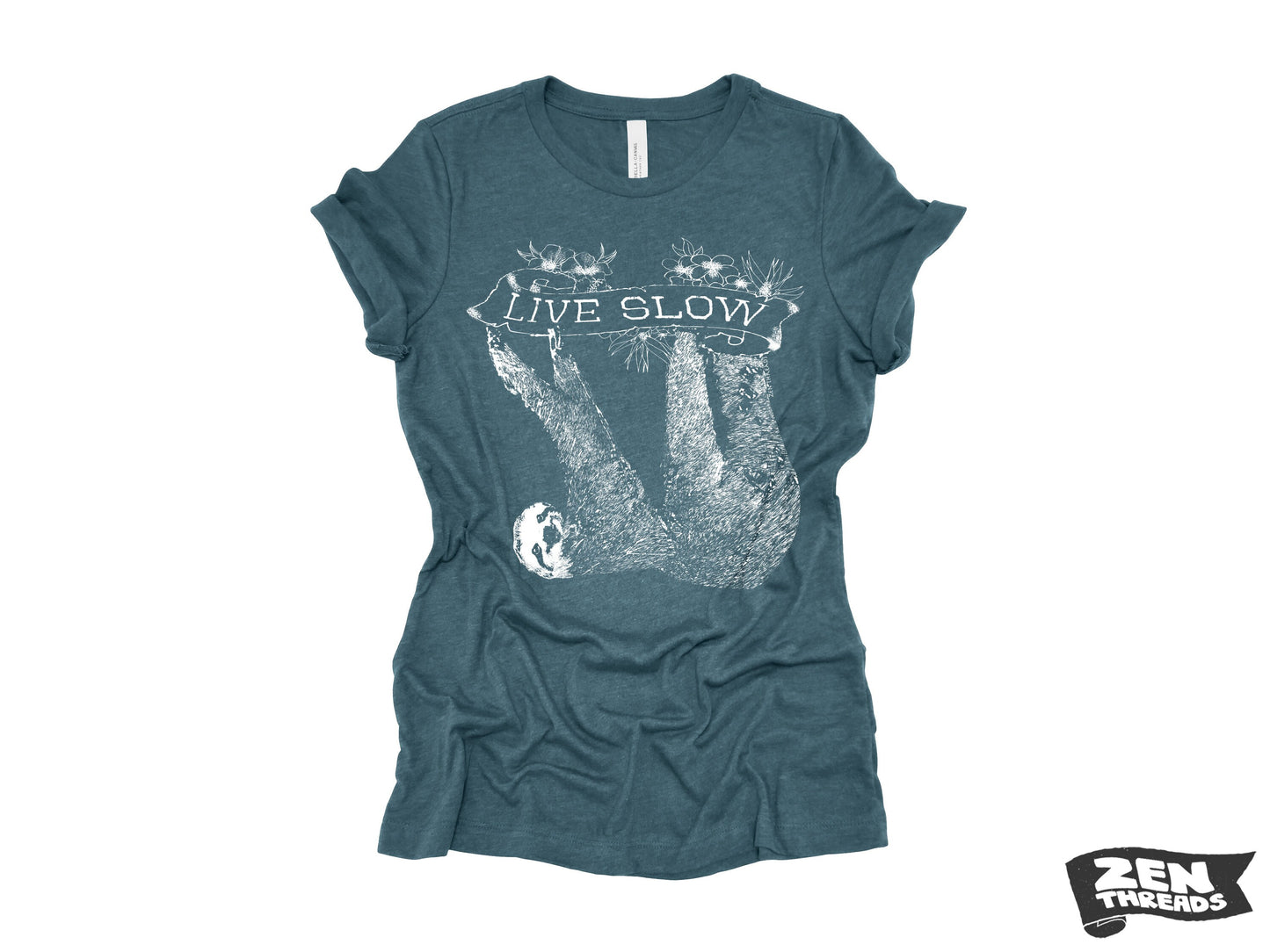 Womens SLOTH 2 (Live Slow) t-shirt ladies tee funny animal shirt printed (+ Colors Available) Costa Rica relaxed fit ladies boyfriend tee