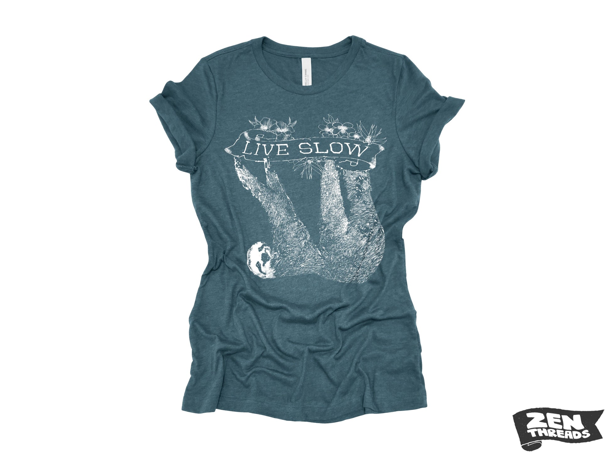 Womens SLOTH 2 (Live Slow) t-shirt ladies tee funny animal shirt printed (+ Colors Available) Costa Rica relaxed fit ladies boyfriend tee