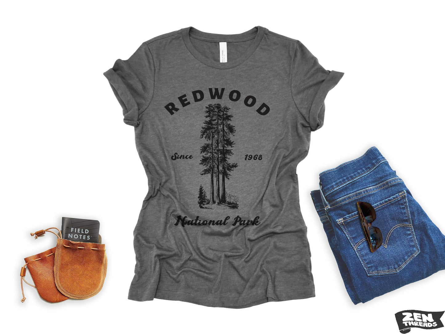 REDWOOD Womens Boyfriend Tee National Park relaxed T-shirt Zen Threads Bella Canvas California Humbolt hiking camping nature mountains gift