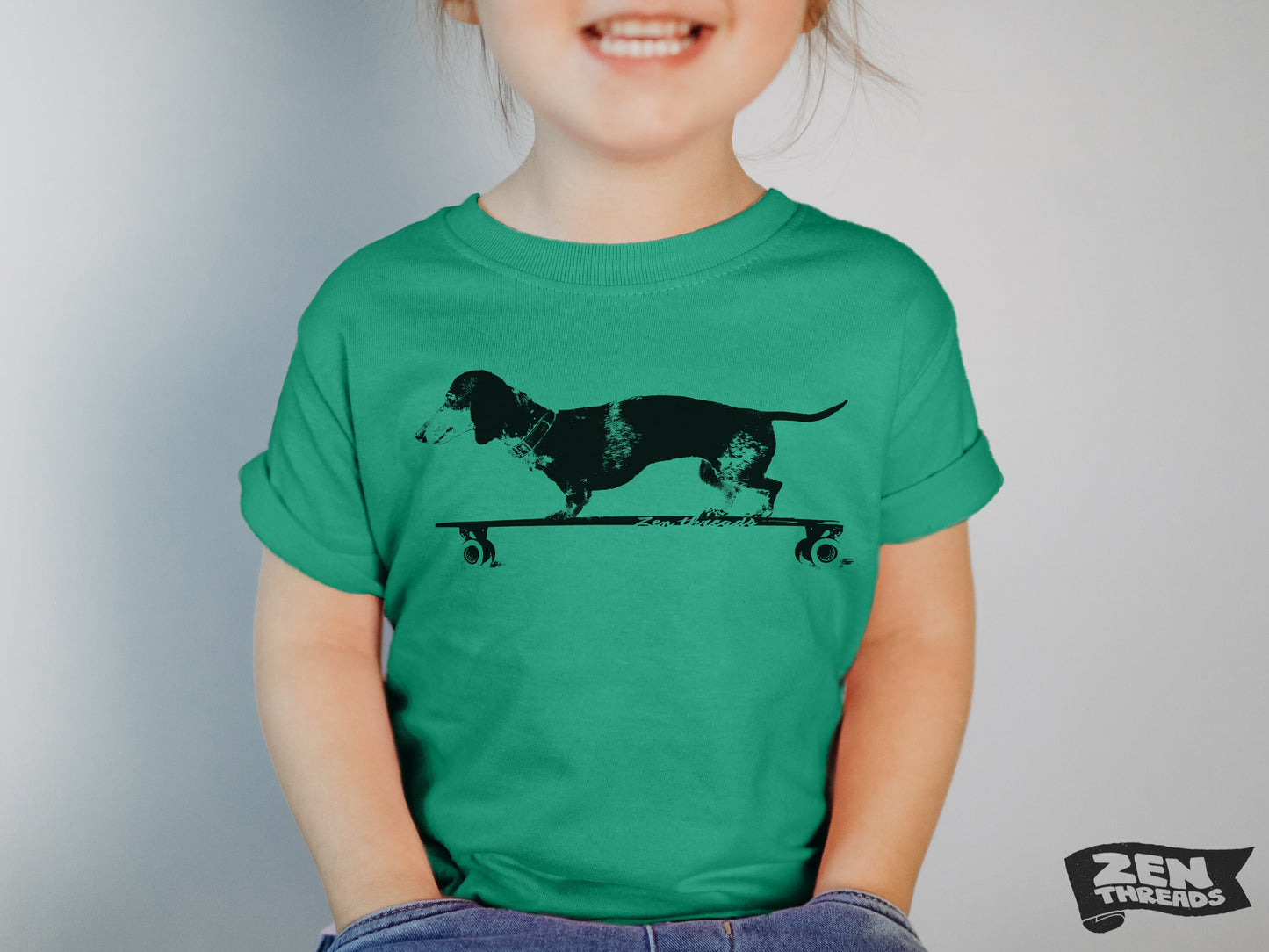 Longboard DACHSHUND Kids Premium vintage soft Tee T-Shirt Fine Jersey T-Shirt (+Colors) youth tee toddler sizes doxie dog skating skateboard