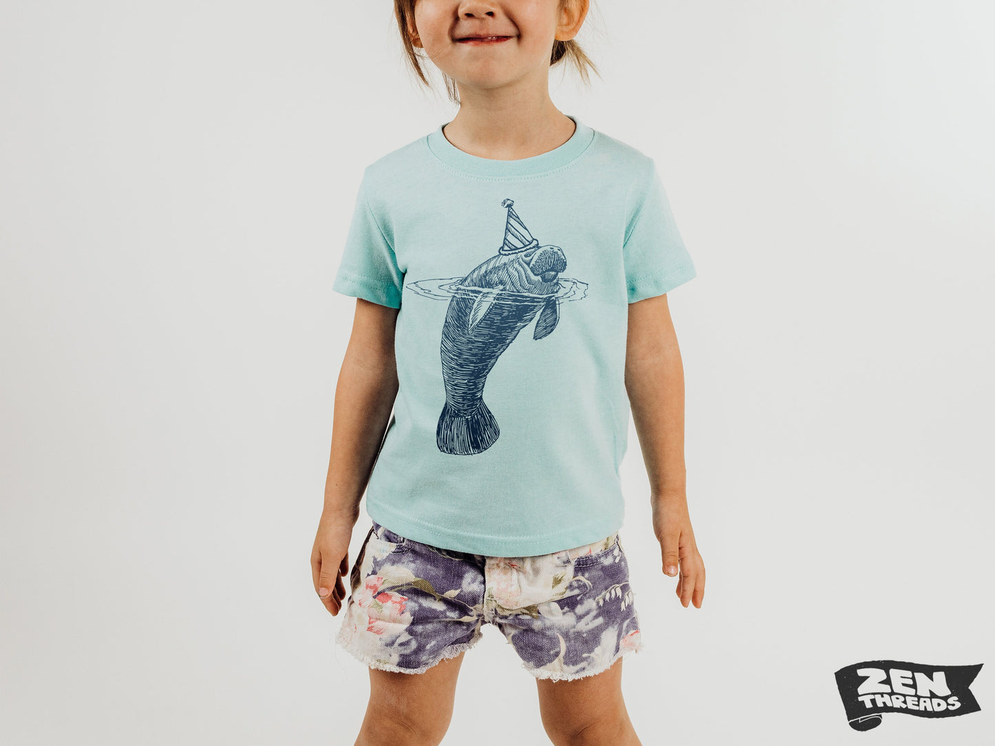 Kids MANATEE Party Hat Premium vintage soft Tee T-Shirt Fine Jersey T-Shirt +Colors youth toddler Florida sea cow whale mammal birthday top