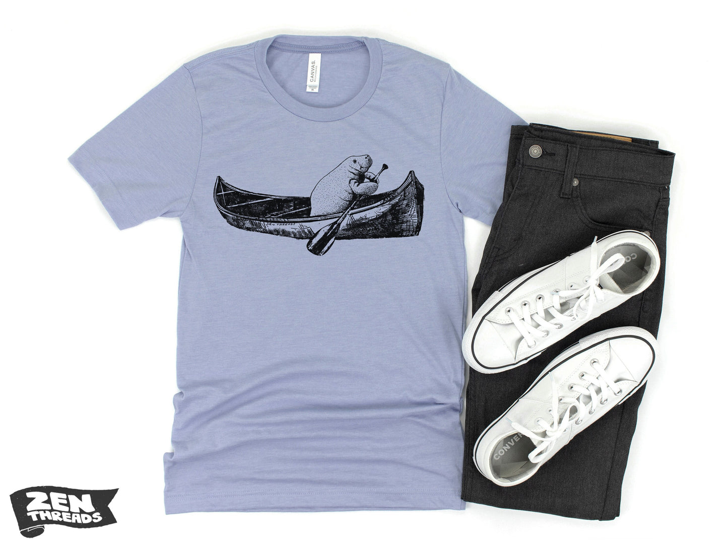 MANATEE in a Canoe Unisex T-Shirt Bella Canvas mens women's paddling kayak boating Florida sea cow marine life tee custom color printed