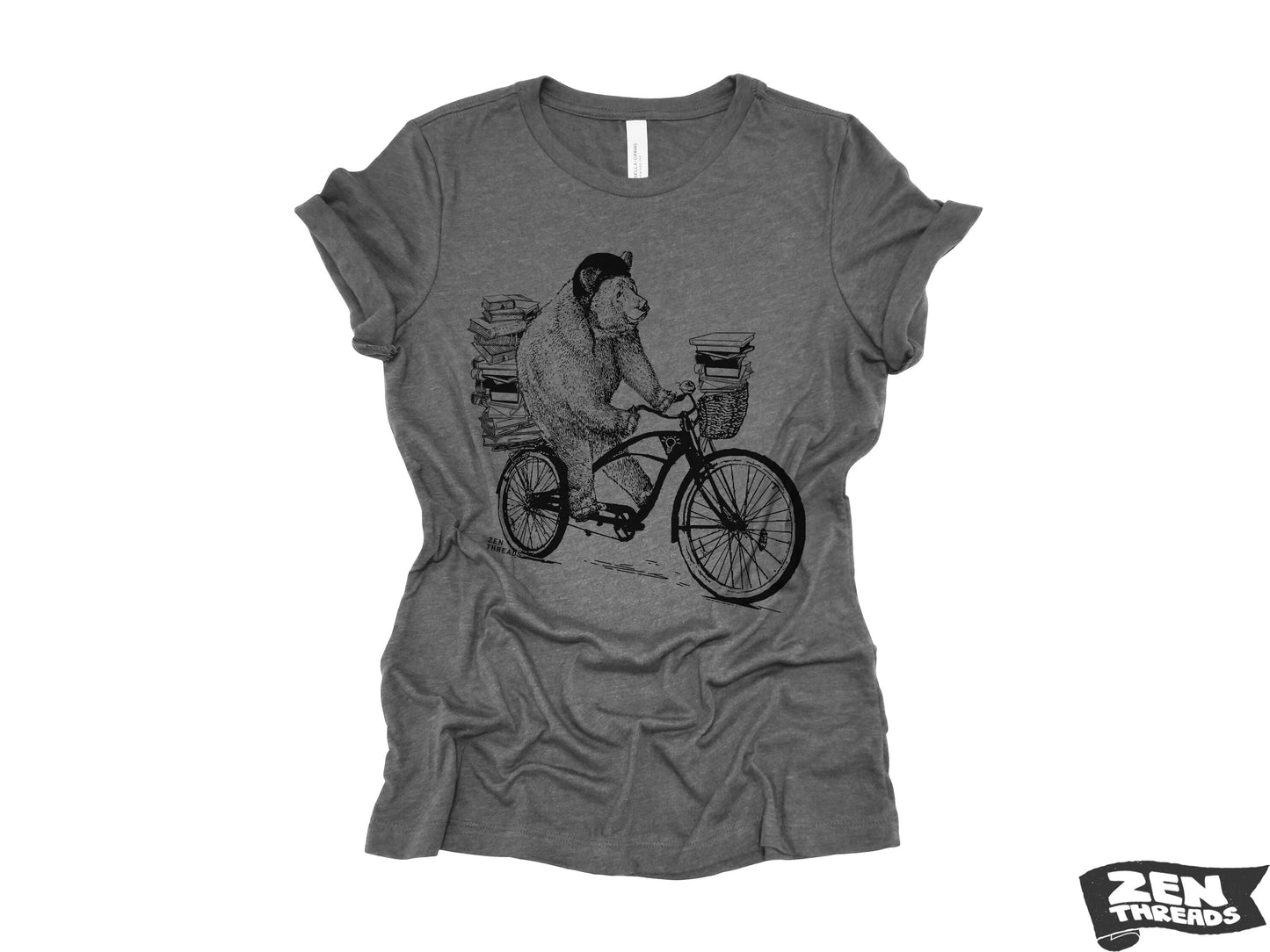 Womens Boyfriend Tee BOOK BEAR relaxed jersey T-shirt Zen Threads + Bella Canvas 6400