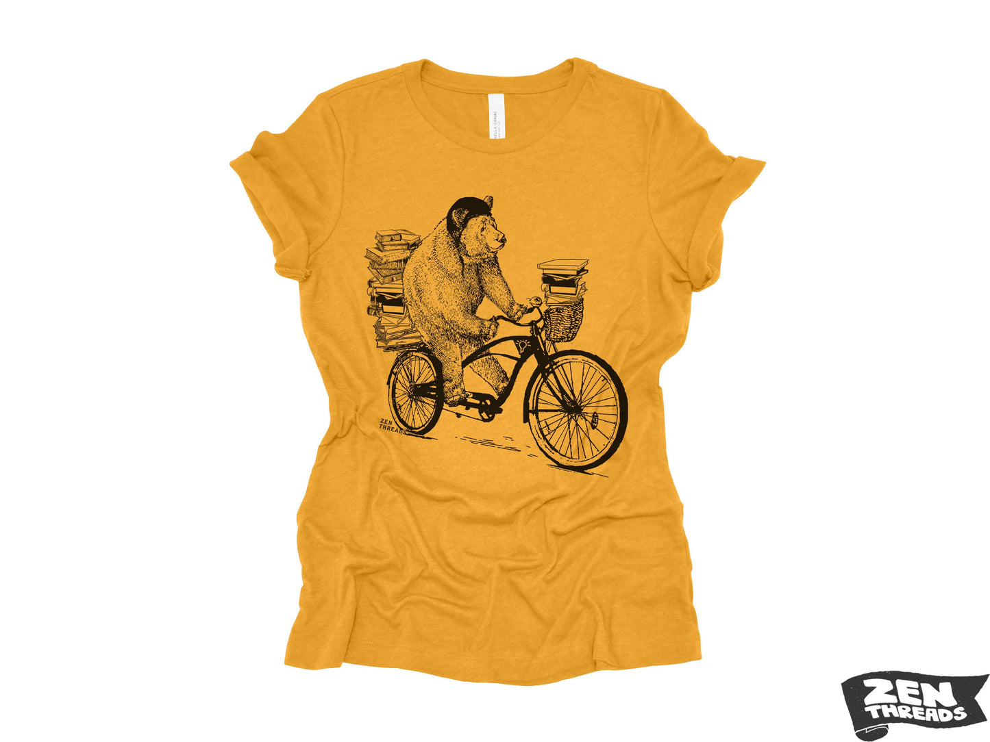 Womens Boyfriend Tee BOOK BEAR relaxed jersey T-shirt Zen Threads + Bella Canvas 6400