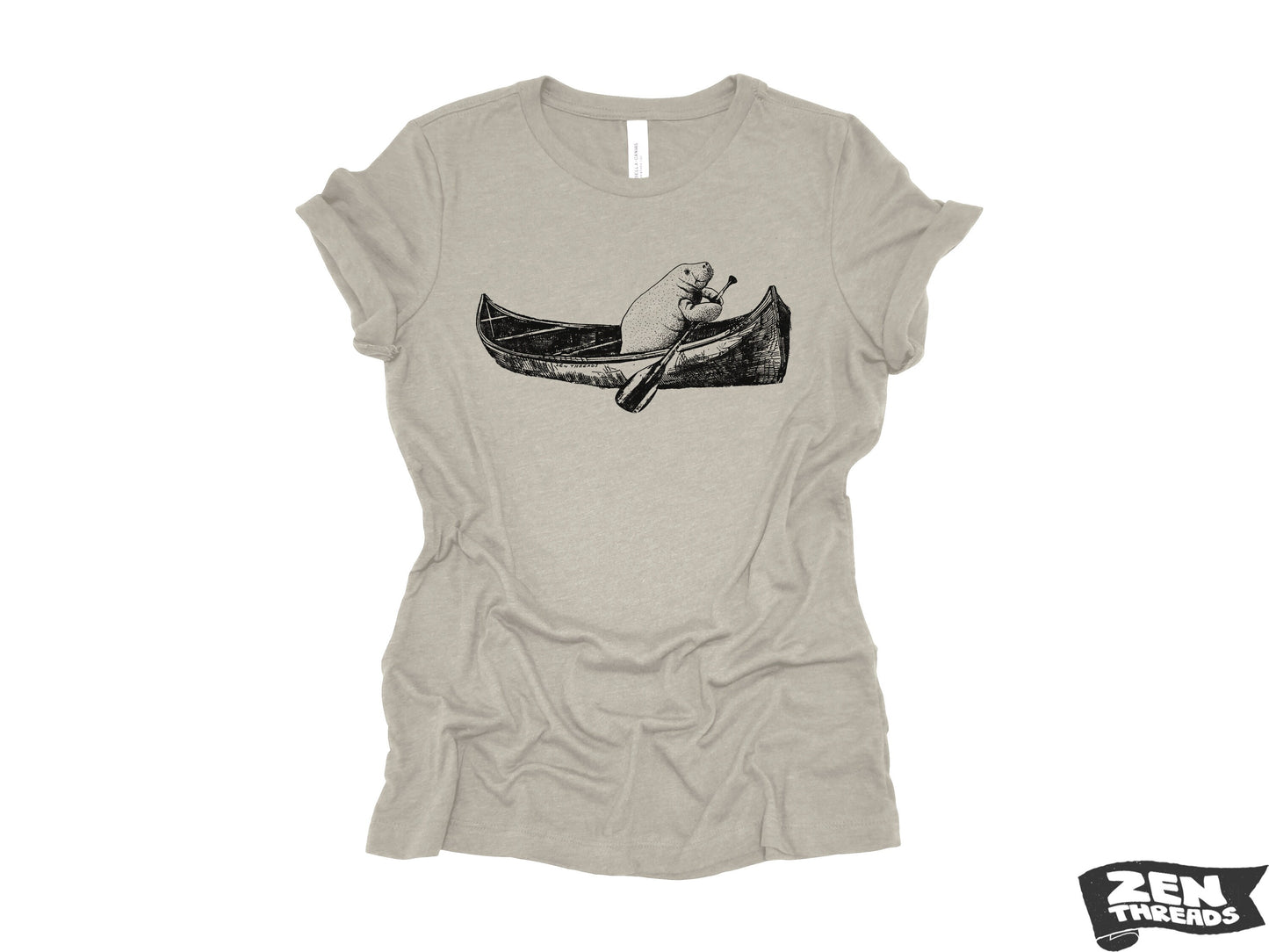 Womens Boyfriend Tee MANATEE (in a canoe) relaxed jersey T-shirt Zen Threads + Bella Canvas 6400 ladies crew neck tee kayak boating summer