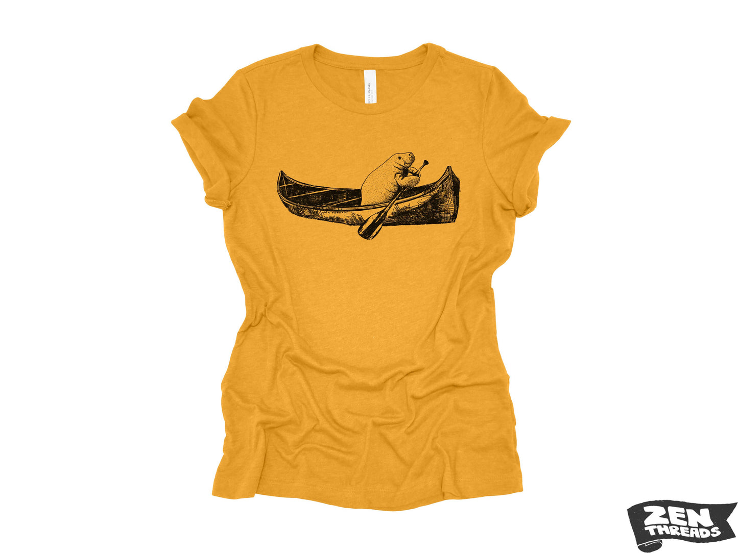 Womens Boyfriend Tee MANATEE (in a canoe) relaxed jersey T-shirt Zen Threads + Bella Canvas 6400 ladies crew neck tee kayak boating summer