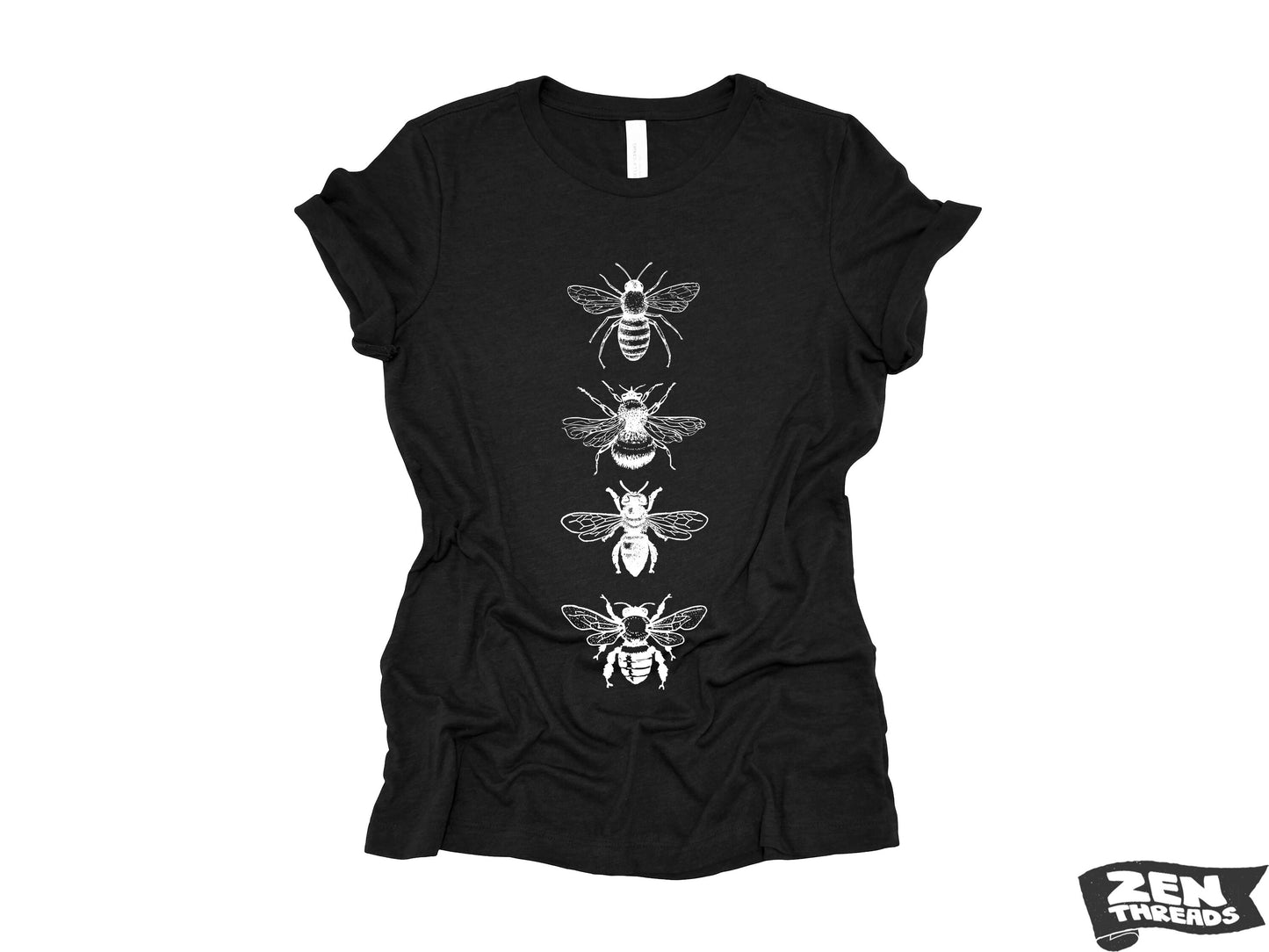 Womens BEES stack boyfriend fir relaxed jersey crew neck T-shirt Zen Threads + Bella Canvas 6400 beekeeper apiarist honey