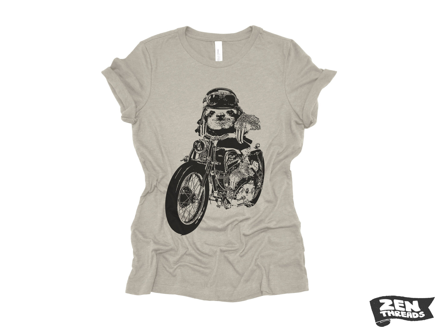 Womens Boyfriend Tee Motorcycle SLOTH relaxed jersey T-shirt Zen Threads + Bella Canvas 6400 custom Moto bike cute animal biker cycling