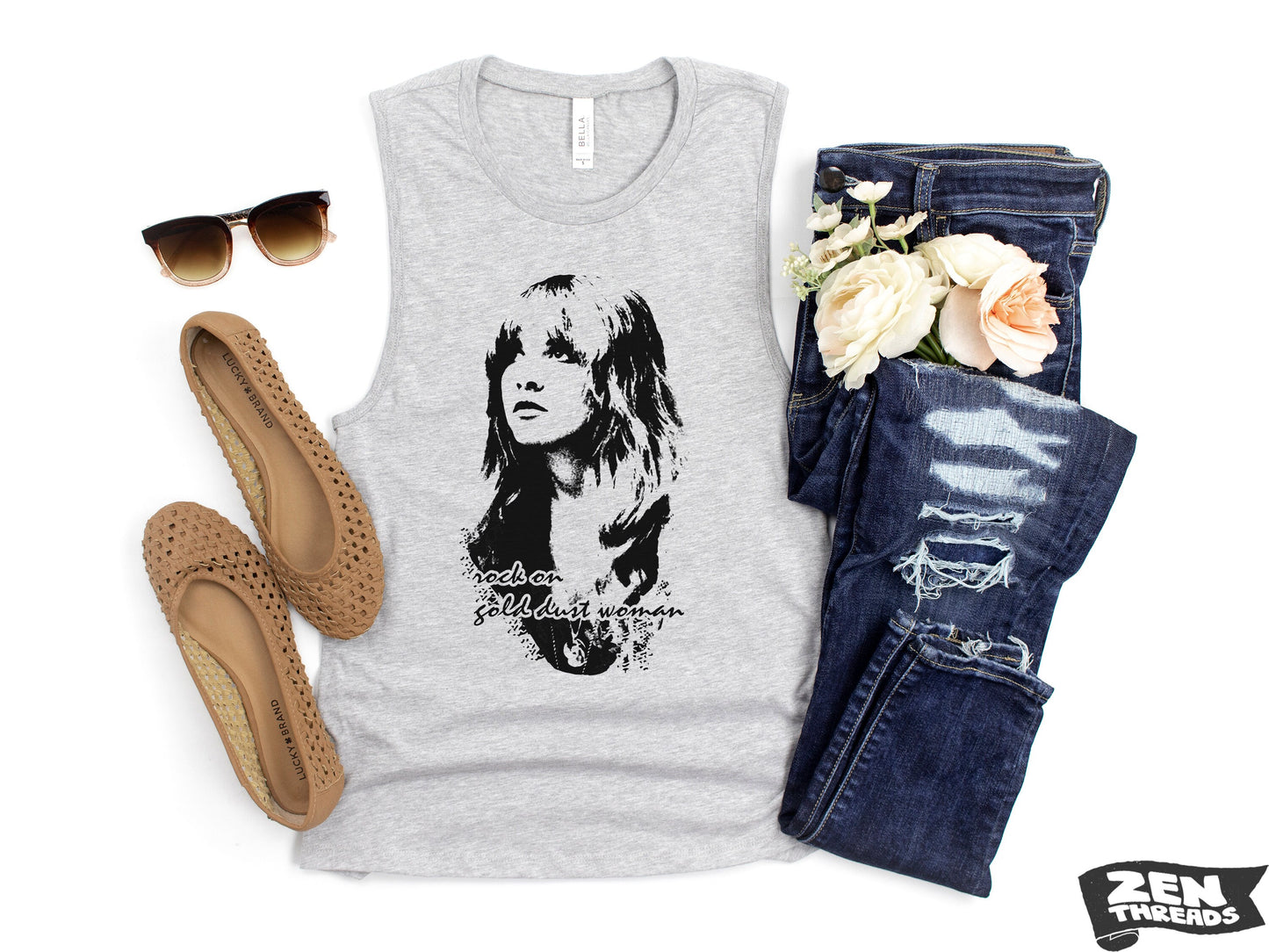 Gold Dust Woman Festival Muscle Tank workout fitness tee Bella Canvas Next Level tshirt stevie nicks fleetwood mac music gypsy music concert