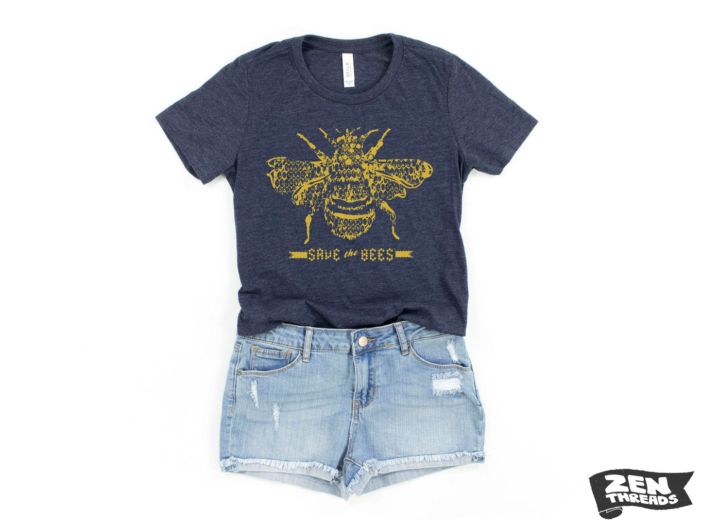 Womens SAVE The BEES eco printed ladies relaxed crew t-shirt (+ Color Options) Zen Threads custom honey bee apiarist beekeeper tee gift